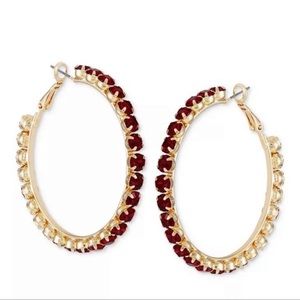 GUESS Gold-Tone Siam Stone Large Hoop Earrings, 2"- NWT